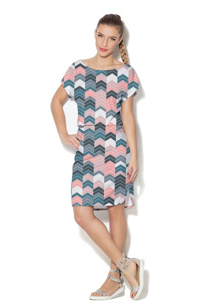 Sukienka do kolan w geometryczny kolorowy wzór