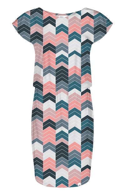 Sukienka do kolan w geometryczny kolorowy wzór