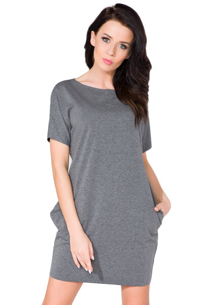 Luźna sukienka w kolorze szarym z krótkim rękawem