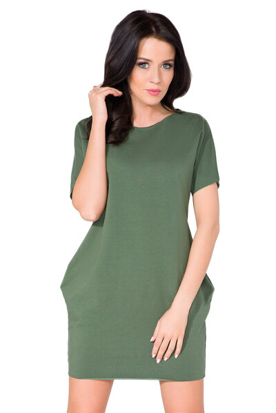 Luźna sukienka w kolorze zielonym z krótkim rękawem
