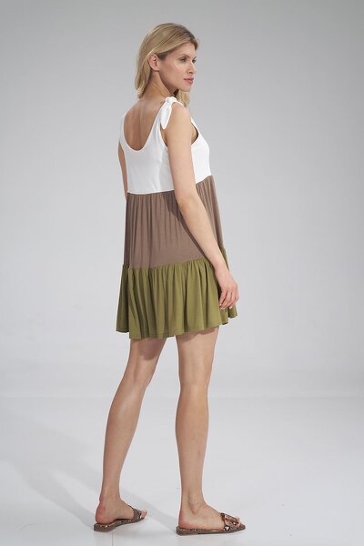 Luźna sukienka wiązana na ramionach w kolorze oliwkowym, mocca i ecru