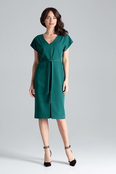 Zielona sukienka z rozcięciem z przodu