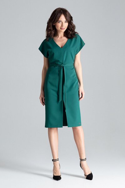 Zielona sukienka z rozcięciem z przodu