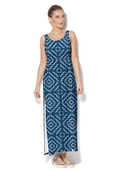Niebieska sukienka maxi z białym wzorem