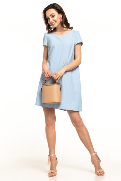 Niebieska sukienka midi z kontrafałdą na plecach