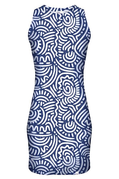 Niebieska sukienka mini ze wzorem