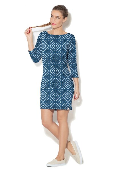 Niebieska sukienka mini z wzorem