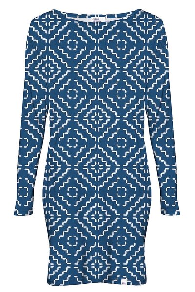 Niebieska sukienka mini z wzorem