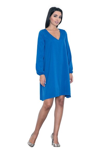 Luźna trapezowa sukienka w niebieskim kolorze