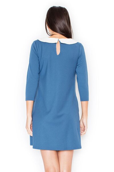 Żakardowa sukienka z kołnierzem w niebieskim kolorze