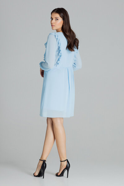 Niebieska zwiewna sukienka z marszczeniem w pasie