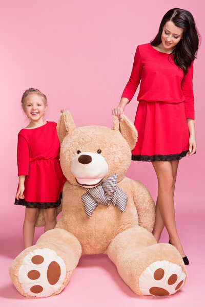 Czerwona sukienka z gumką w pasie z kolekcji mama i córka