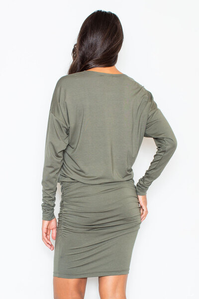 Oliwkowa marszczona sukienka