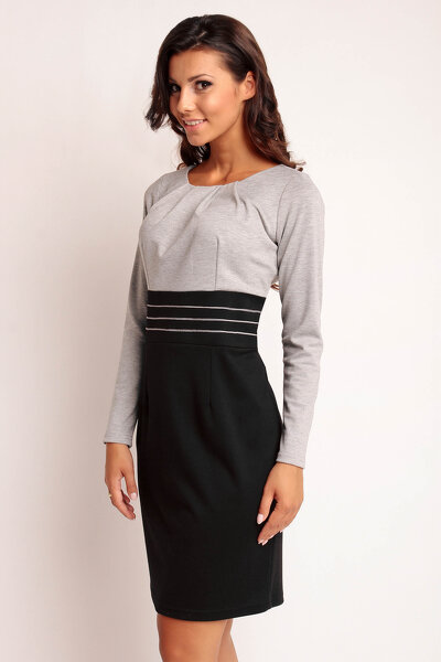 Popielata ołówkowa sukienka z pasem w talii