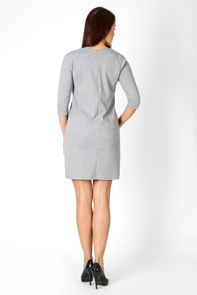 Popielata ołówkowa sukienka z kieszeniami