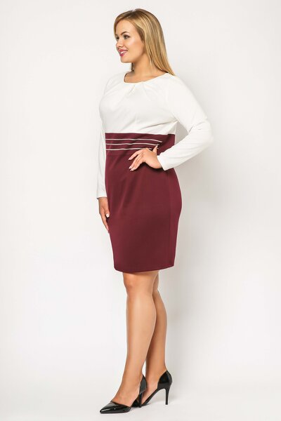 Bordowa ołówkowa sukienka z marszczonym dekoltem