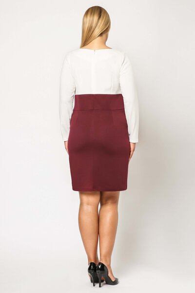 Bordowa ołówkowa sukienka z marszczonym dekoltem