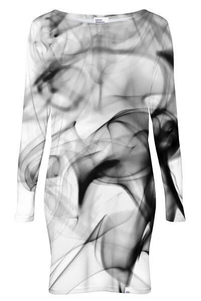 Biało-czarna sukienka mini i z długim rękawem