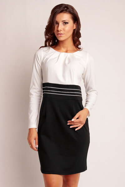 Biała ołówkowa sukienka z pasem w talii