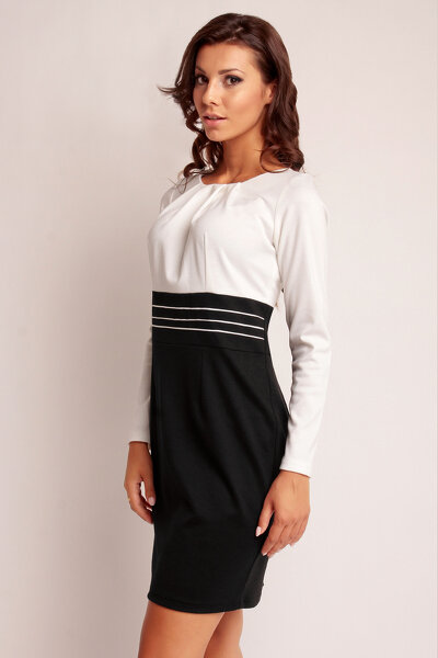 Biała ołówkowa sukienka z pasem w talii