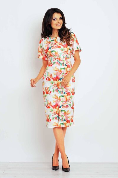 Ołówkowa sukienka w pomarańczowe kwiaty