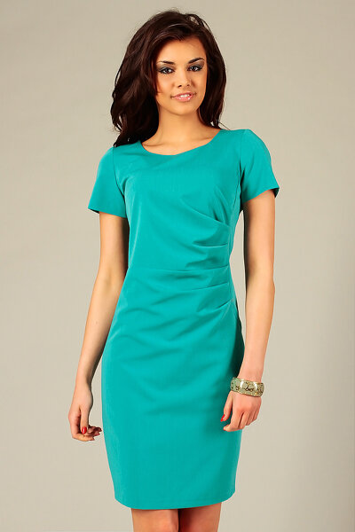 Turkusowa ołówkowa sukienka z marszczeniem