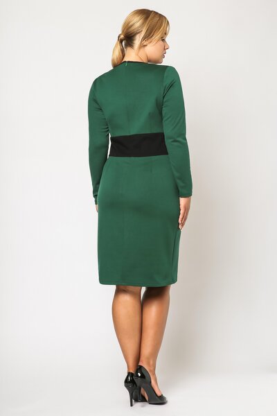 Zielona ołówkowa sukienka z czarnym pasem