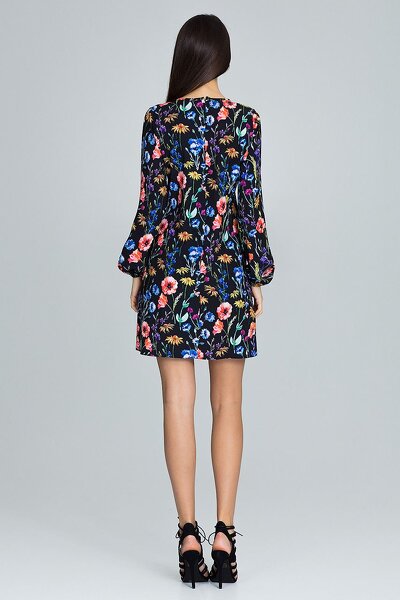 Sukienka mini w kolorowe kwiaty na czarnym tle