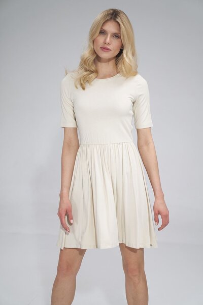 Rozkloszowana sukienka mini w kolorze ecru na lato