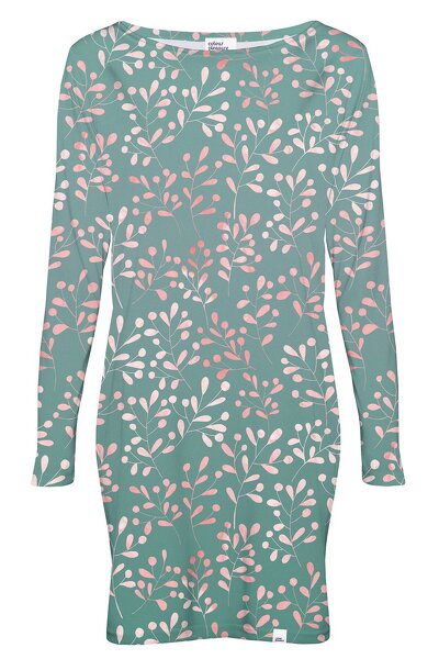 Zielona sukienka w czerwone listki