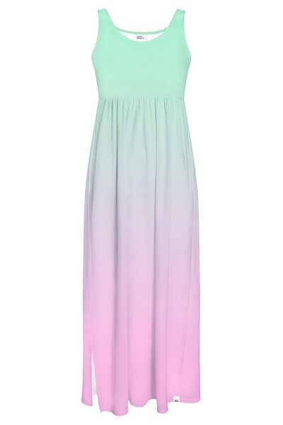 Seledynowo-różowa sukienka na ramiączkach