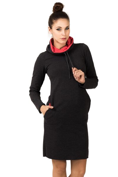 Ciemnoszara sukienka z kominem i kieszeniami