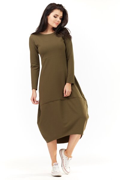 Sportowa sukienka maxi o fasonie tuba w kolorze khaki