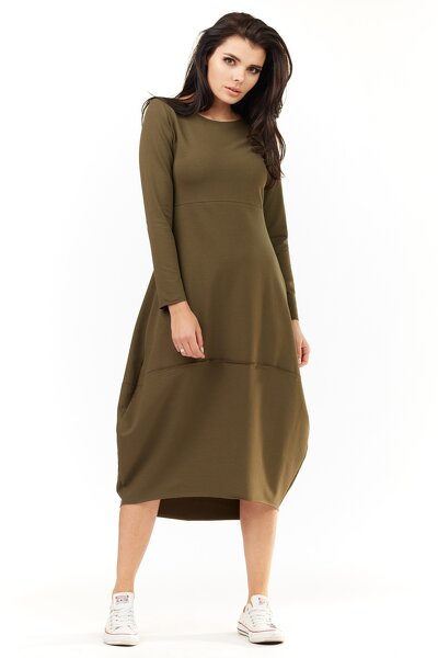 Sportowa sukienka maxi o fasonie tuba w kolorze khaki
