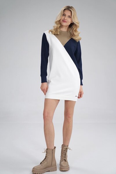 Sportowa sukienka w trzech kolorach beżu granatu i ecru