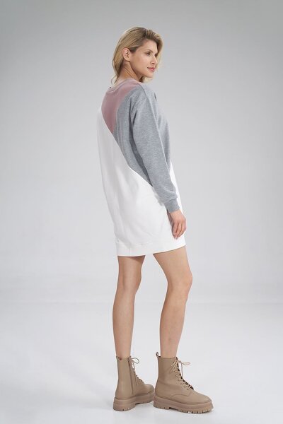 Sportowa sukienka w trzech kolorach ciemnego różu, ecru i szarego