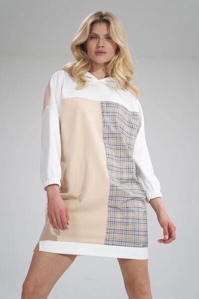 Sportowa sukienka z kapturem w beżowym kolorze i ecru