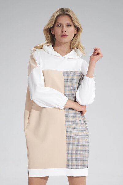 Sportowa sukienka z kapturem w beżowym kolorze i ecru