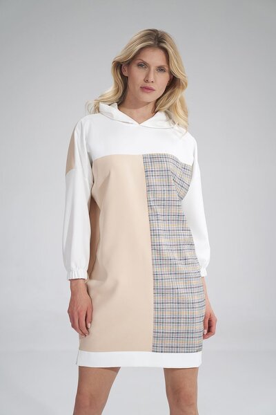 Sportowa sukienka z kapturem w beżowym kolorze i ecru