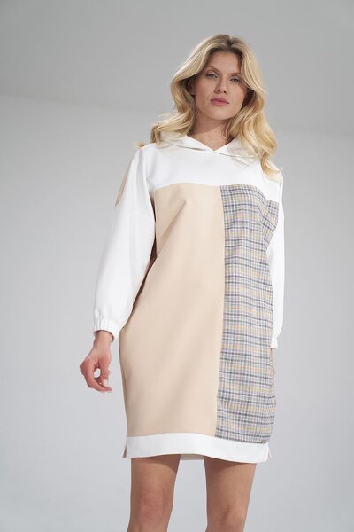 Sportowa sukienka z kapturem w beżowym kolorze i ecru
