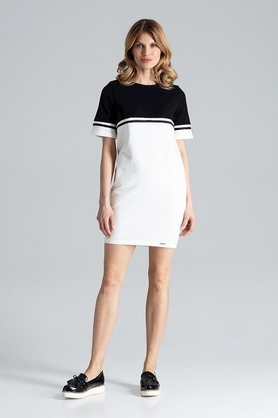 Sportowa sukienka z kieszeniami w kolorze ecru i czarnym