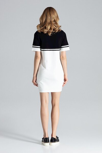 Sportowa sukienka z kieszeniami w kolorze ecru i czarnym