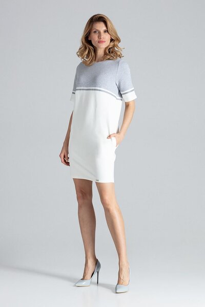 Sportowa sukienka z kieszeniami w kolorze ecru i szarym