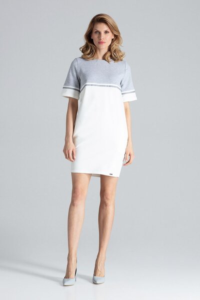 Sportowa sukienka z kieszeniami w kolorze ecru i szarym