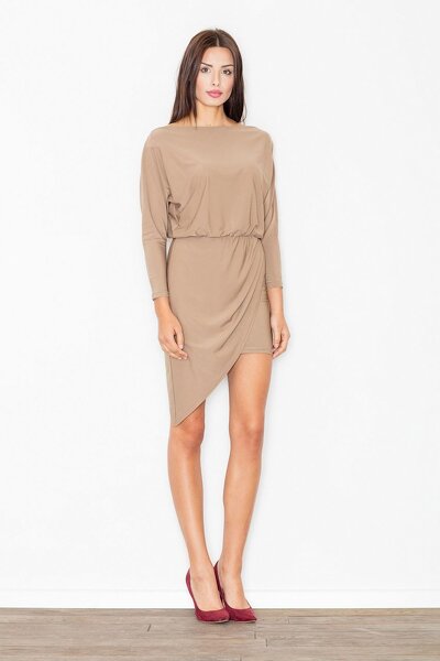 Asymetryczna sukienka mini w beżowym kolorze
