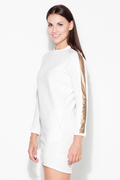 Sukienka w kolorze ecru ze złotym lampasem