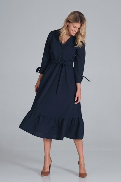 Sukienka maxi w kolorze granatowym z odcięciem w pasie