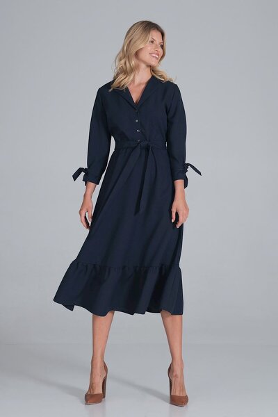 Sukienka maxi w kolorze granatowym z odcięciem w pasie