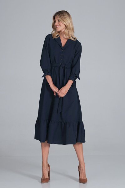 Sukienka maxi w kolorze granatowym z odcięciem w pasie