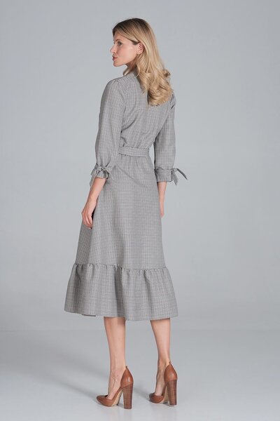 Sukienka maxi w niewielką kratkę z odcięciem w pasie